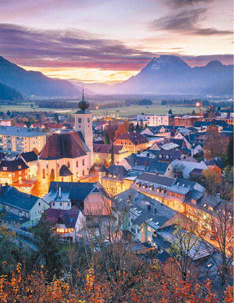 Cityscape image of Liezen, Austria at beautiful autumn sunset 