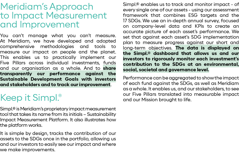 Meridiam s Approach to Impact Measurement and Improvement You can t manage what you can t measure  At Meridiam, we ha   