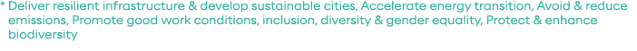 *  Deliver resilient infrastructure & develop sustainable cities, Accelerate energy transition, Avoid & reduce emissi   