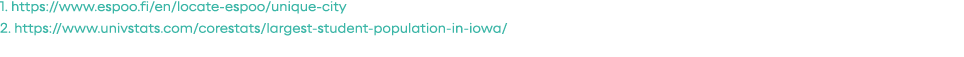 1   https:  www espoo fi en locate-espoo unique-city 2  https:  www univstats com corestats largest-student-populatio   