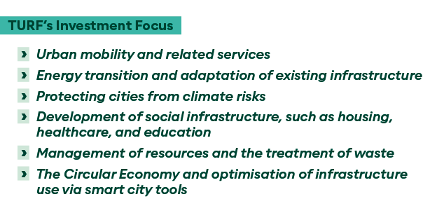 TURF s Investment Focus     Urban mobility and related services     Energy transition and adaptation of existing infr   