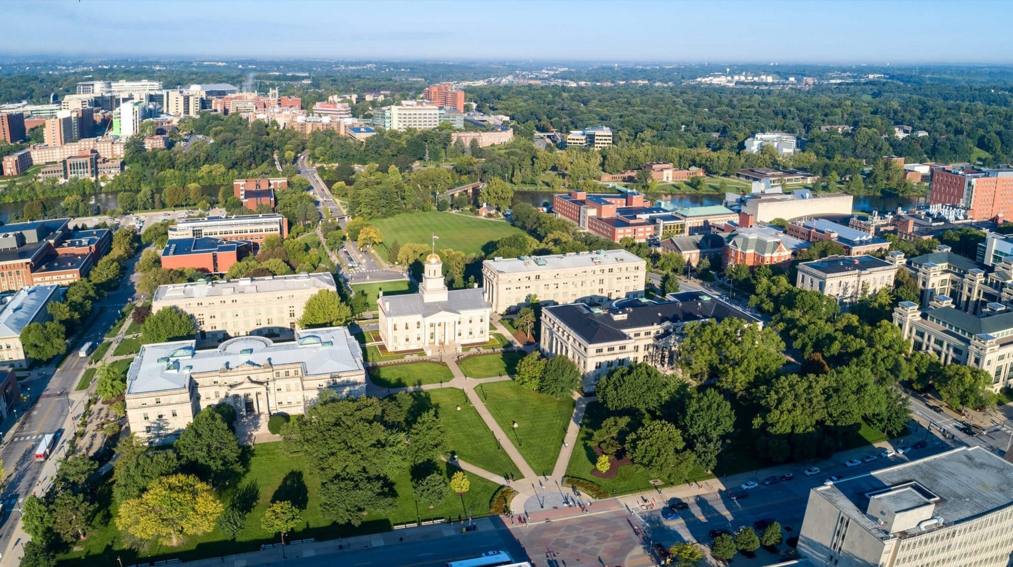 Aerial view of the University of Iowa, USA campus