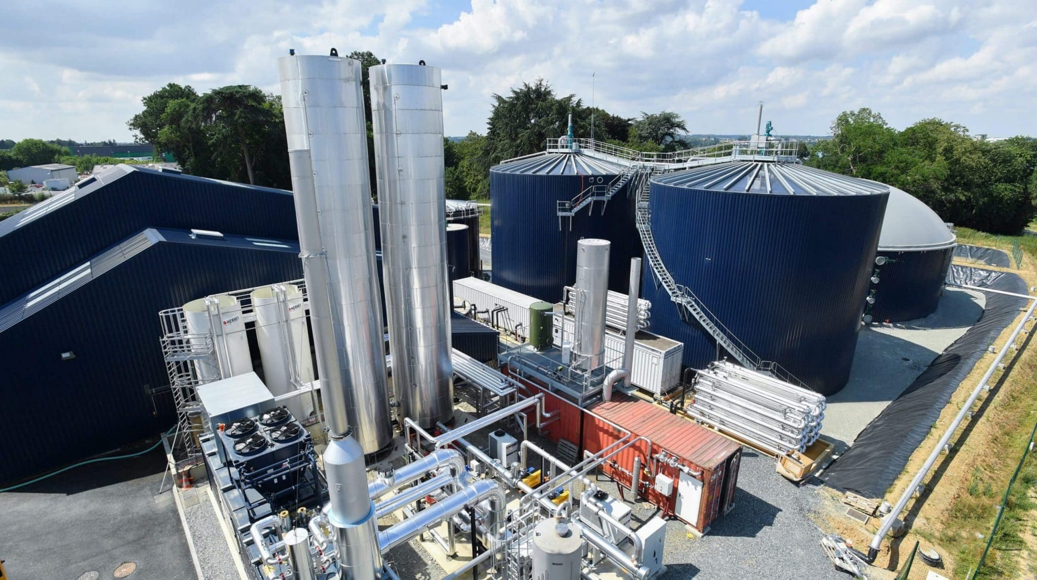 Biogas chambers next to processing unit