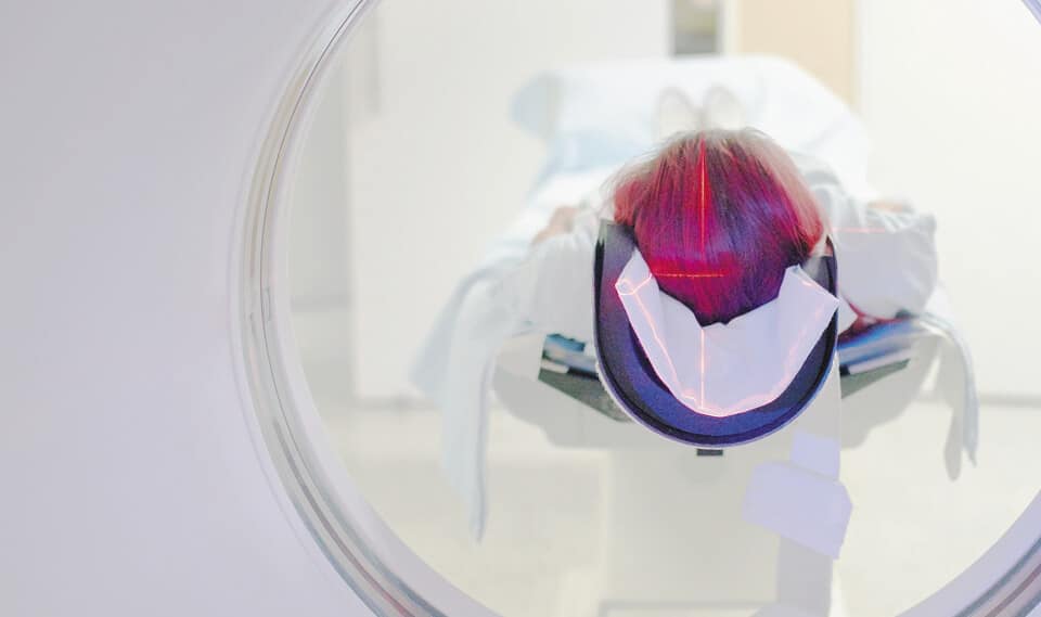 Person being scanned on MRI machine
