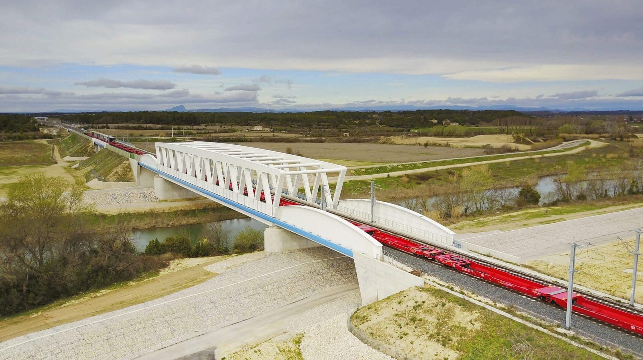 View of a bridge on the Nimes-Montpellier Railway Bypass in use