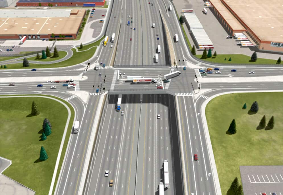 Birds eye view of I-70 road intersection